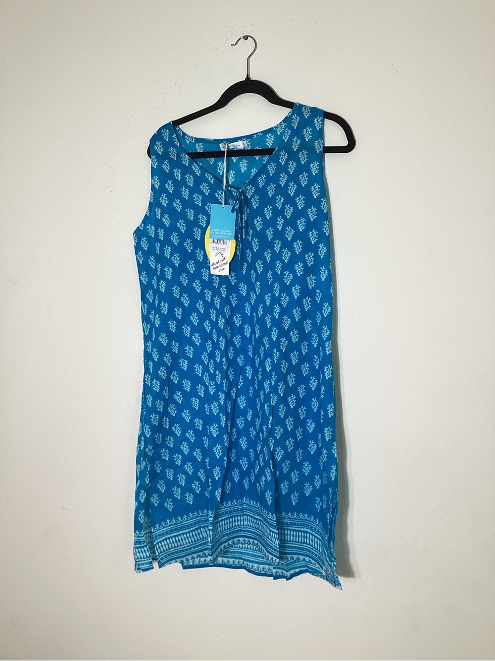 West Indies Wear Turquoise Cotton Cover Up Dress Size L NWT Beach Resort Pockets